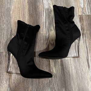 Black Ankle Boots with Clear Heels